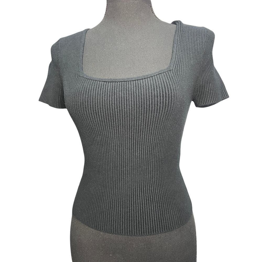 Abercrombie & Fitch Black Ribbed Knit Top WOMEN XS Fitted Stretch Minimalist